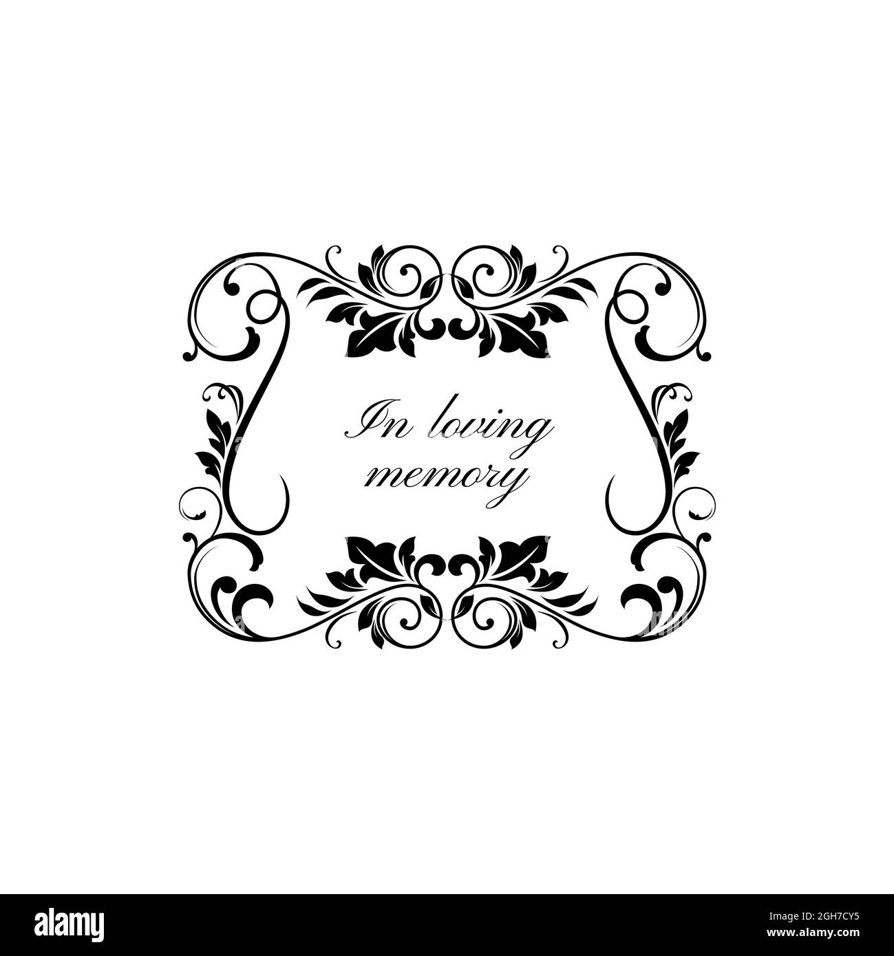 In loving memory floral ornament on gravestone isolated monochrome frame. Vector condolence message on tomb stone with vintage flower ornaments and le Stock Vector