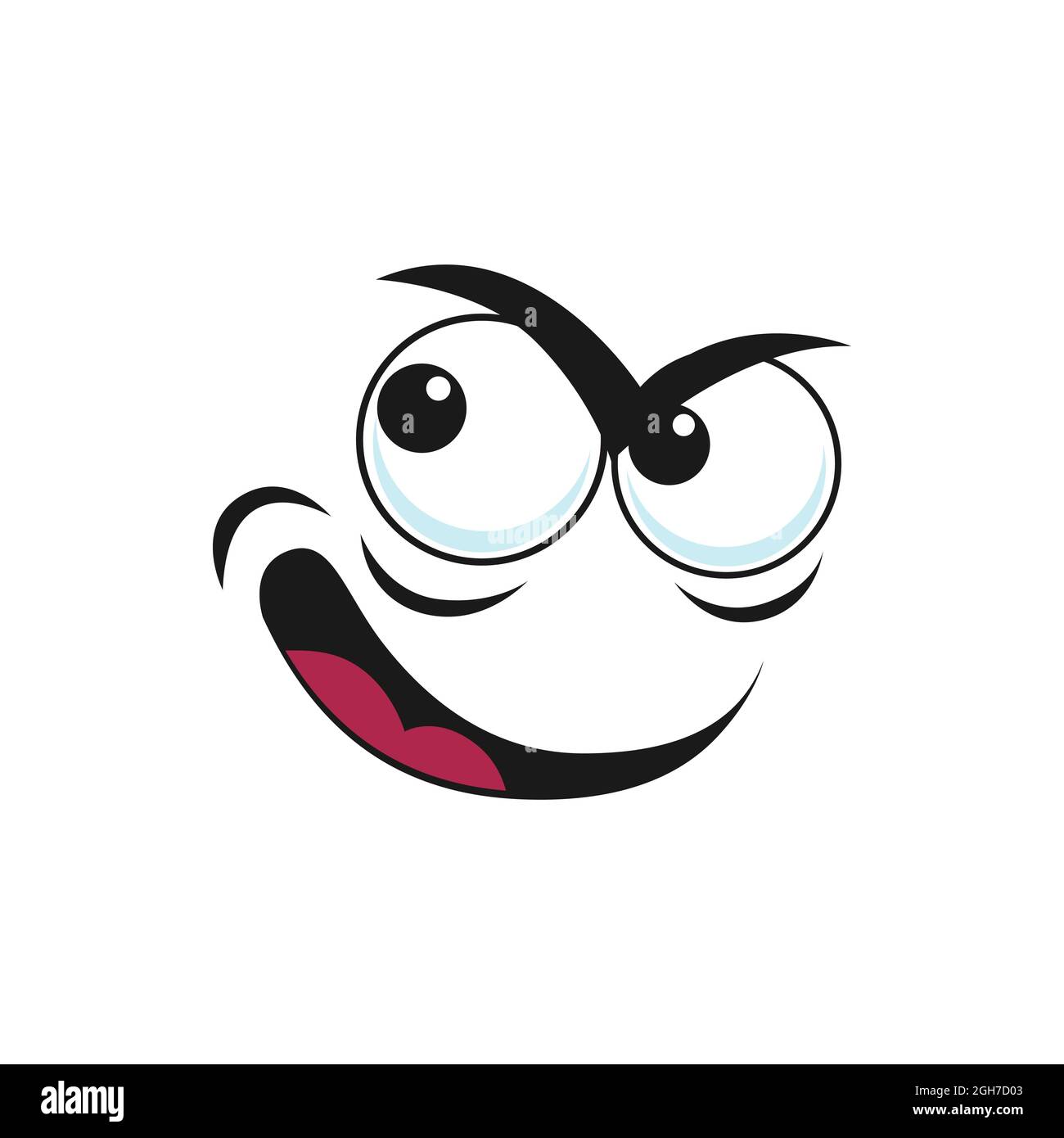 Insidious emoticon with angry face isolated icon. Vector distrusted sad mood emoji. Distrustful emoticon with big eyes and open mouth. Doubtful smiley Stock Vector