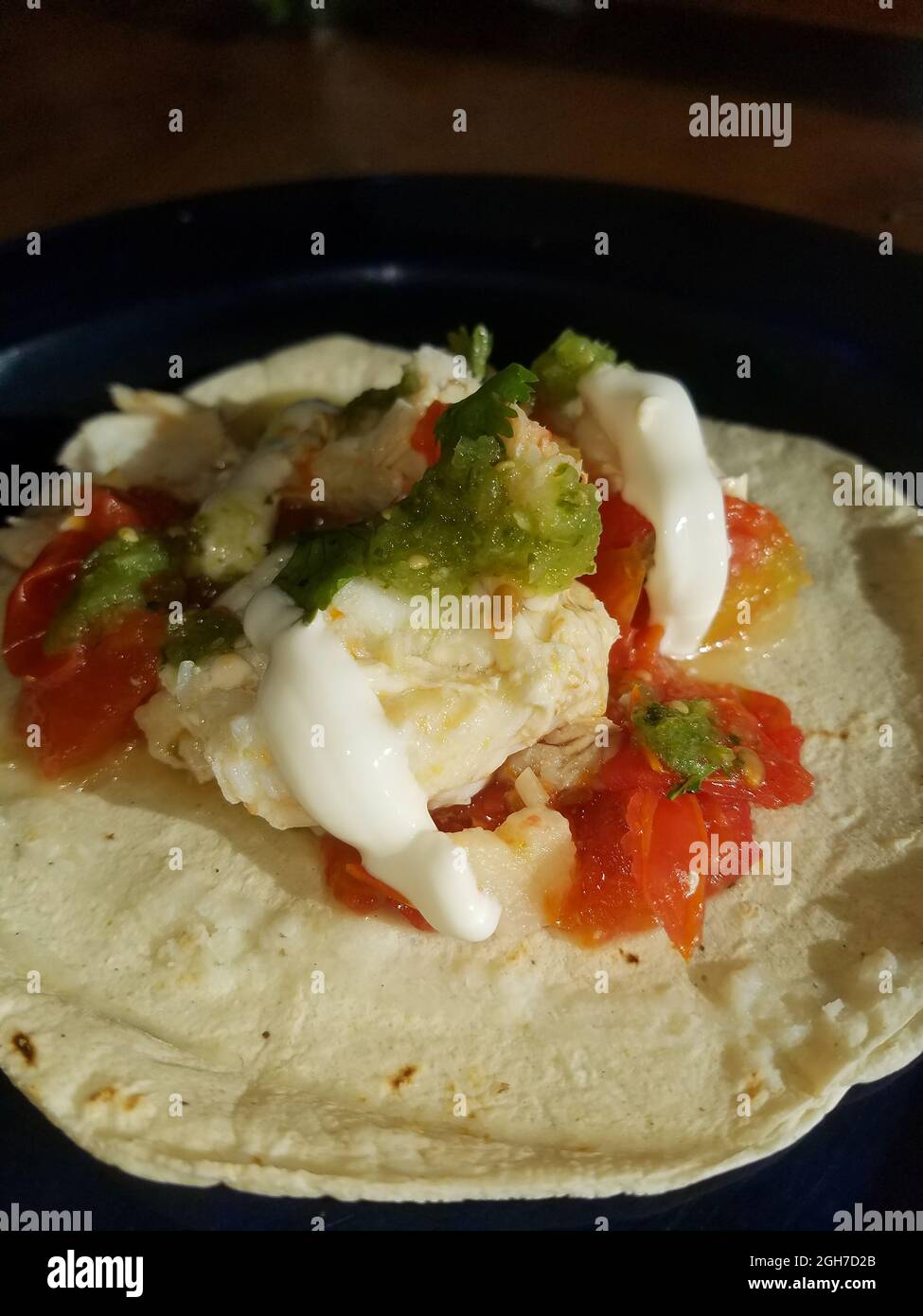 Mexican Lenguado Fish Stew Taco With Raw Salsa Verde Stock Photo Alamy