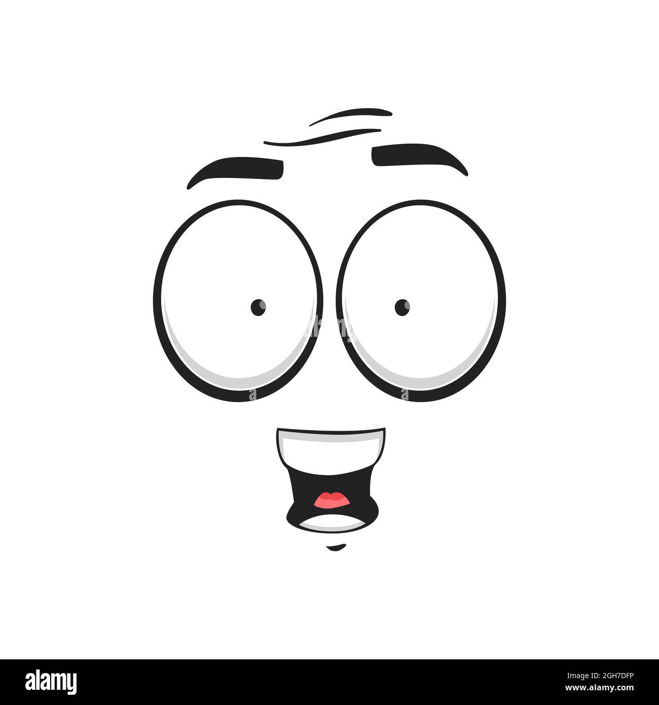 Cartoon face vector icon, surprised or shocked funny emoji, astonished facial expression with wide open or goggle eyes and open yelling mouth, feeling Stock Vector