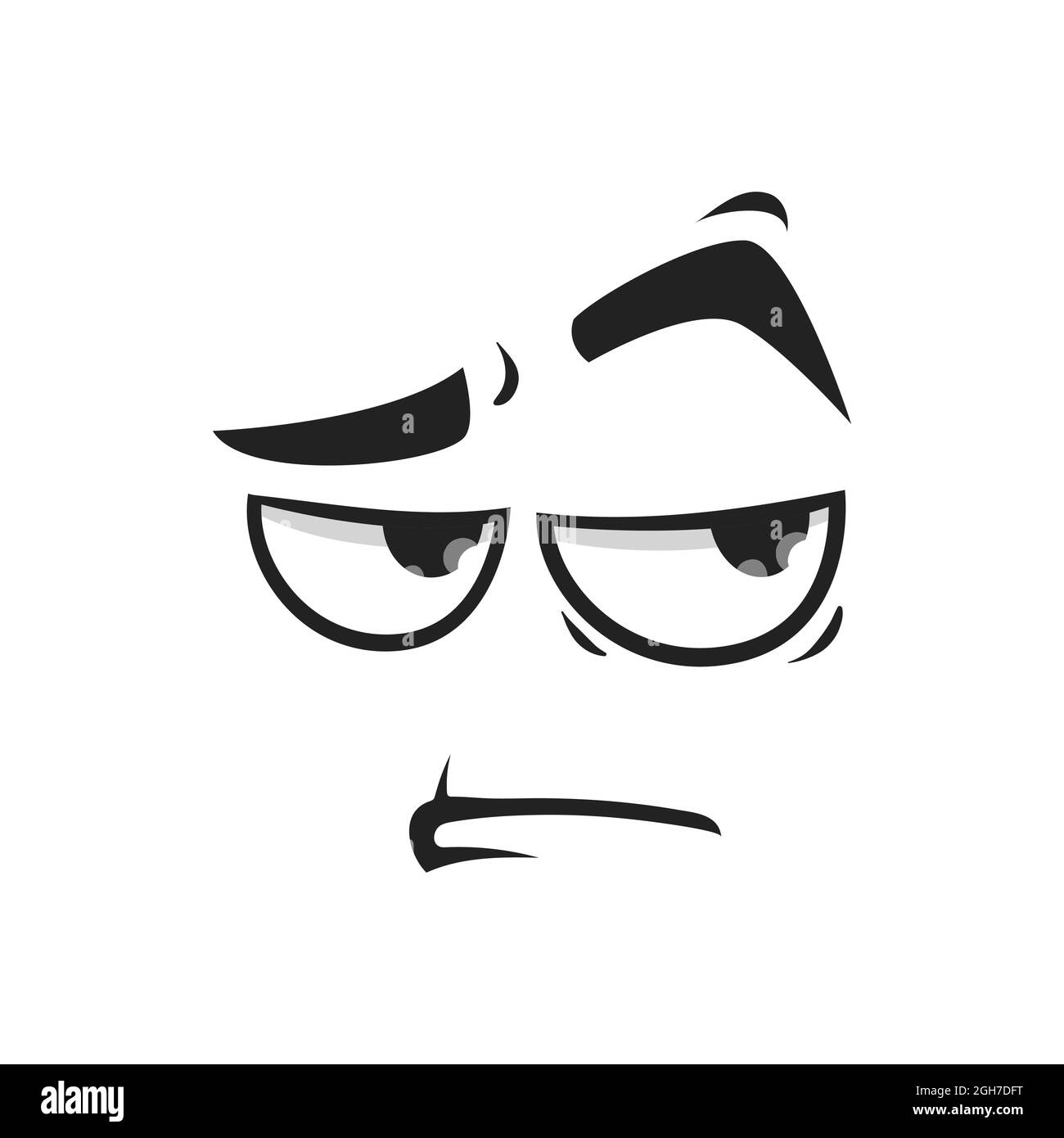 Cartoon face vector suspecting emoji with eyes look sullenly and closed mouth. Doubt facial expression, suspect funny feelings isolated on white backg Stock Vector