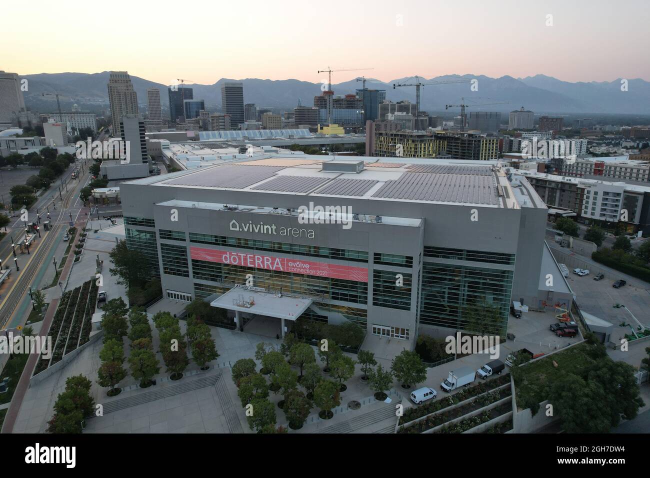An aerial view of Vivint Smart Home Arena, Sunday, Sept. 5, 2021, in Salt Lake City. The venue