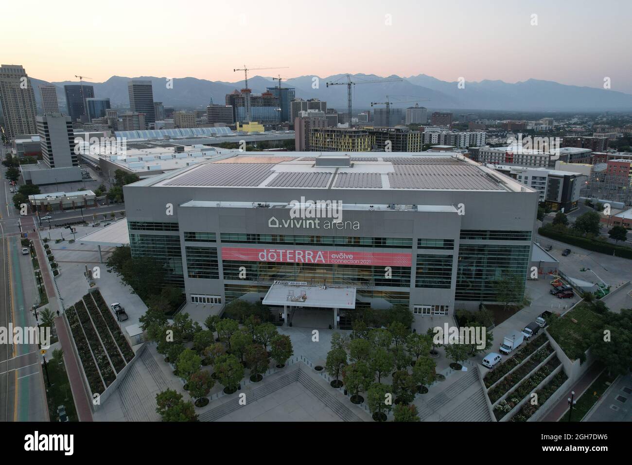 An aerial view of Vivint Smart Home Arena, Sunday, Sept. 5, 2021, in Salt Lake City. The venue