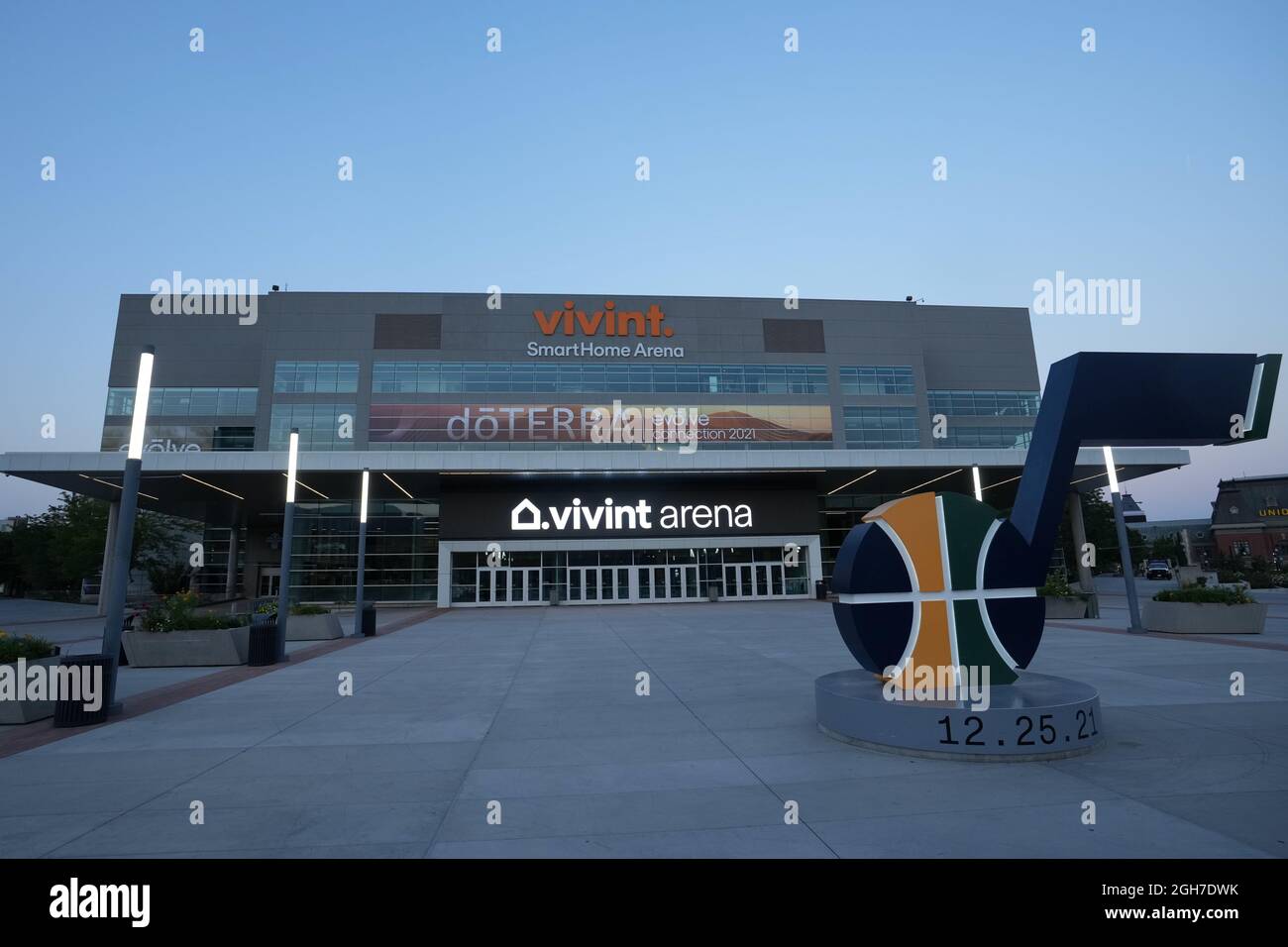 A general view of Vivint Smart Home Arena, Sunday, Sept. 5, 2021, in Salt Lake City. The venue is the home of the Utah Jazz of the NBA. Stock Photo