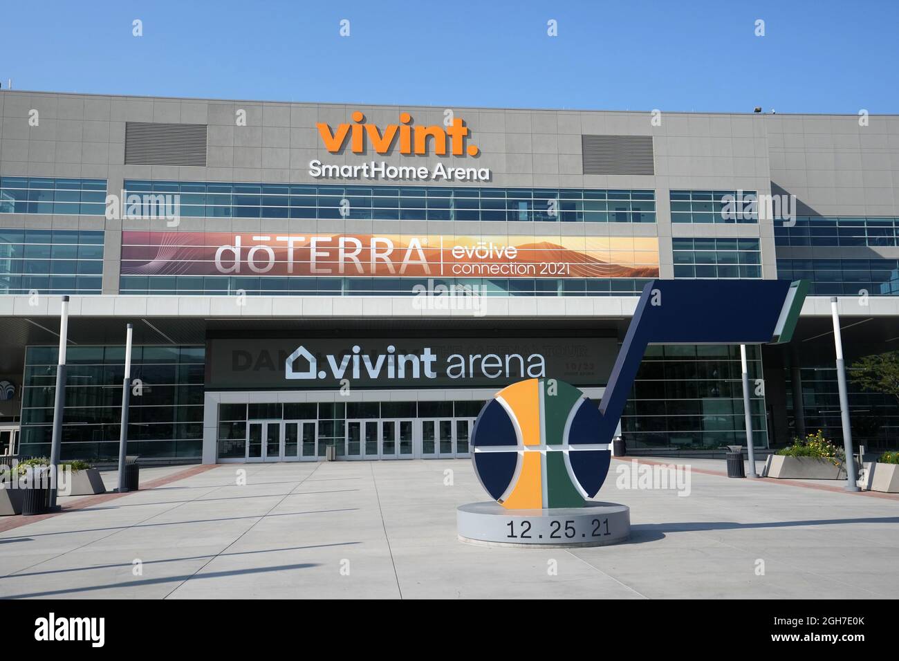 A general view of Vivint Smart Home Arena, Sunday, Sept. 5, 2021, in Salt Lake City. The venue is the home of the Utah Jazz of the NBA. Stock Photo