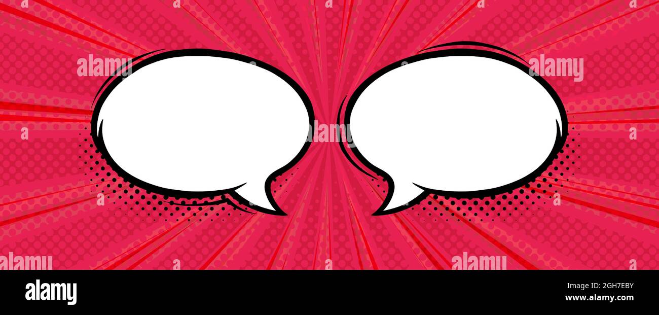 Speech bubbles in red halftone background. Circle speech bubbles for message in comic style. Vector illustration Stock Vector