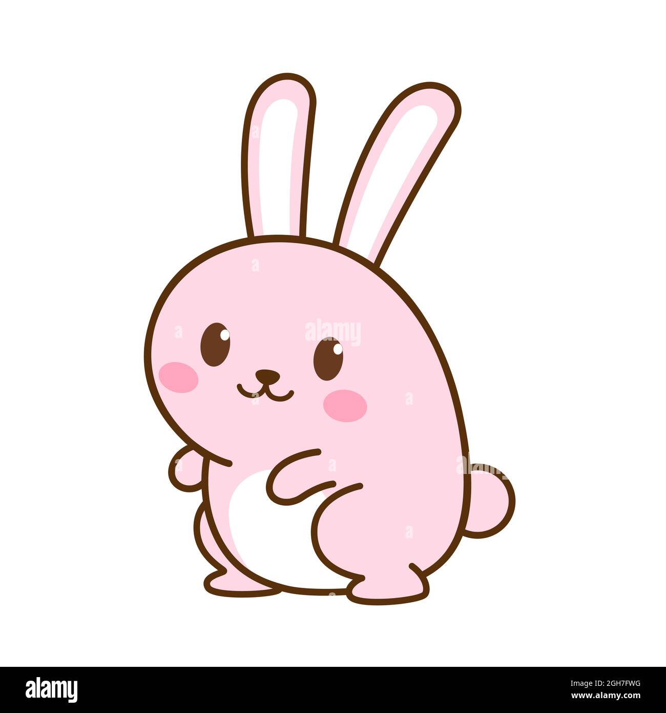 Animal character. A pink cute rabbit standing on white background. Stock Vector