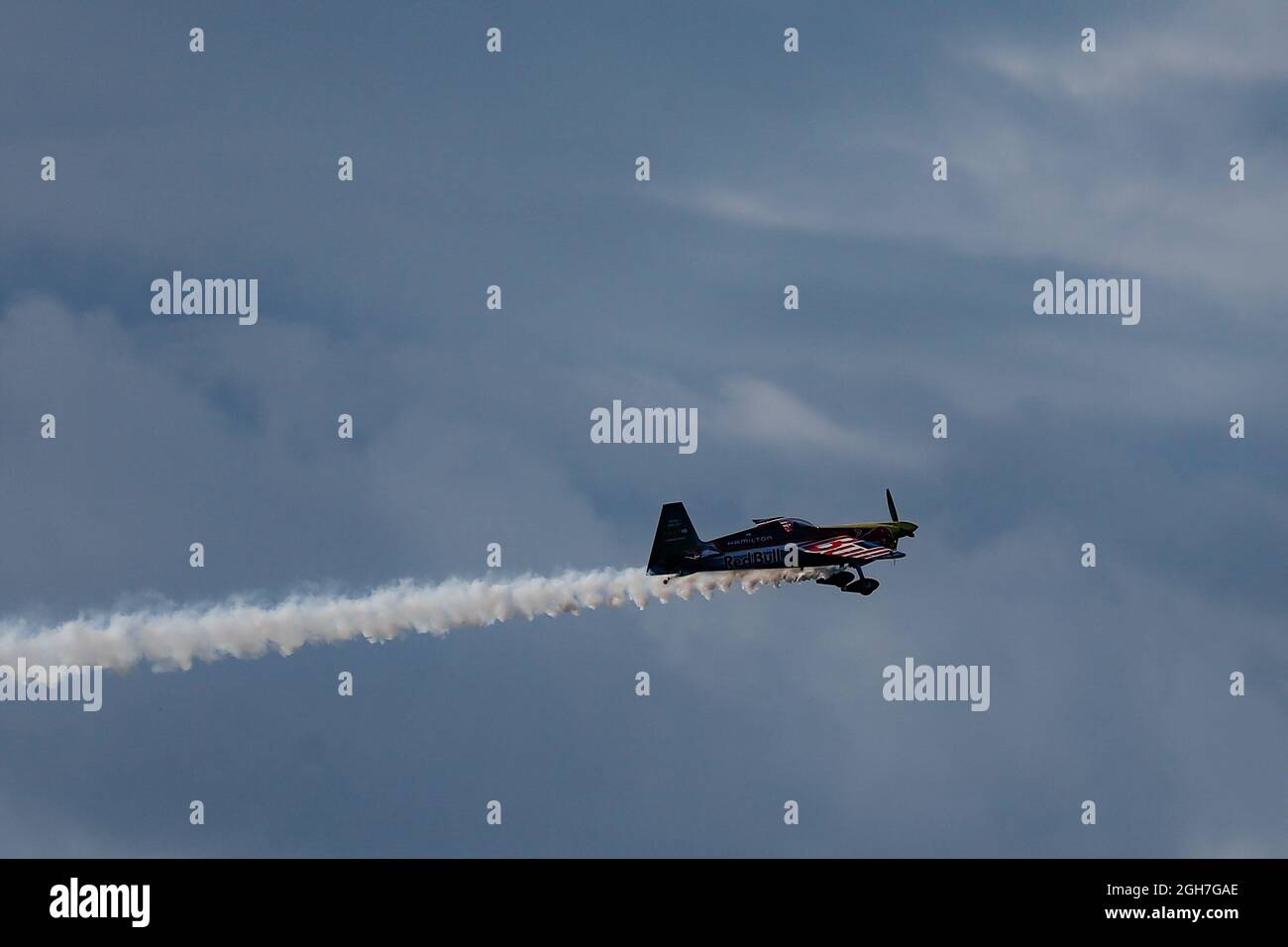 Professional race and stunt pilot Dario Costa performs over Bosphorus ...