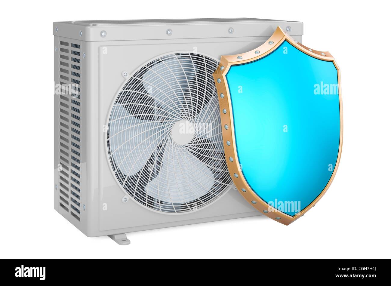 Air conditioner, outdoor compressor unit with shield, 3D rendering
