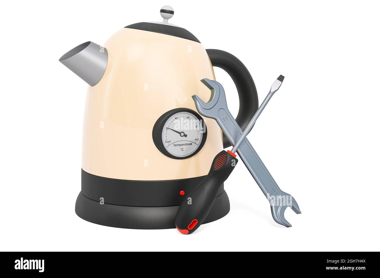 Repair and service of electric tea kettle, retro design, 3D rendering