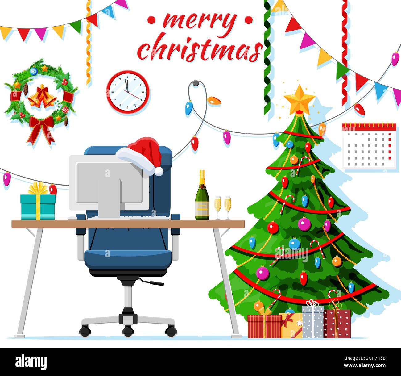 Christmas and New Year Office Desk Workspace Stock Vector Image ...
