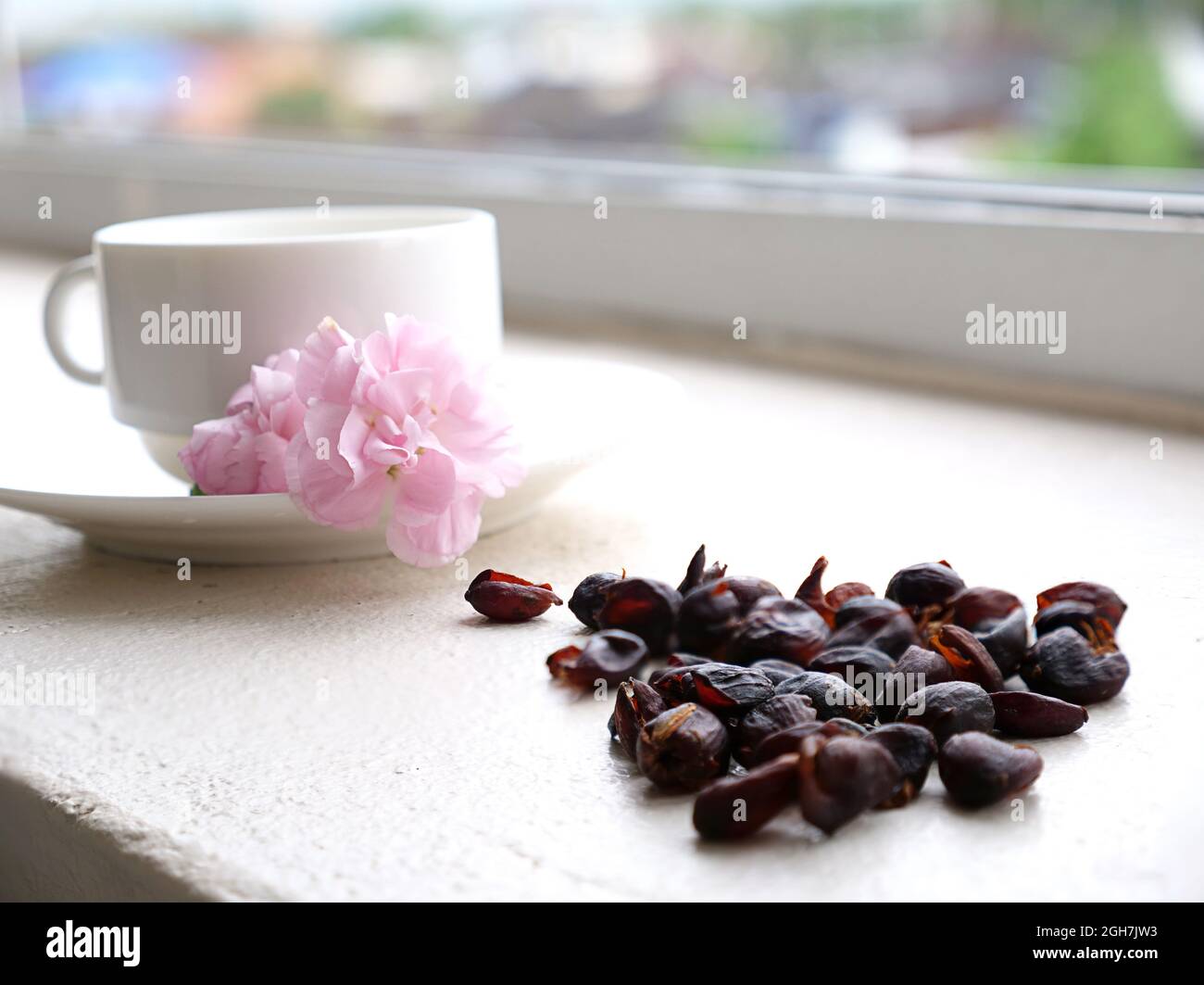 sun dried coffee cherries (or cascara in Spanish), in a white coffee