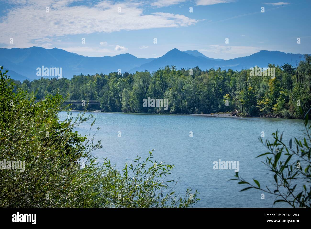 local recreation area at the Bregenzerache at the Lake Constance, Austria Stock Photo