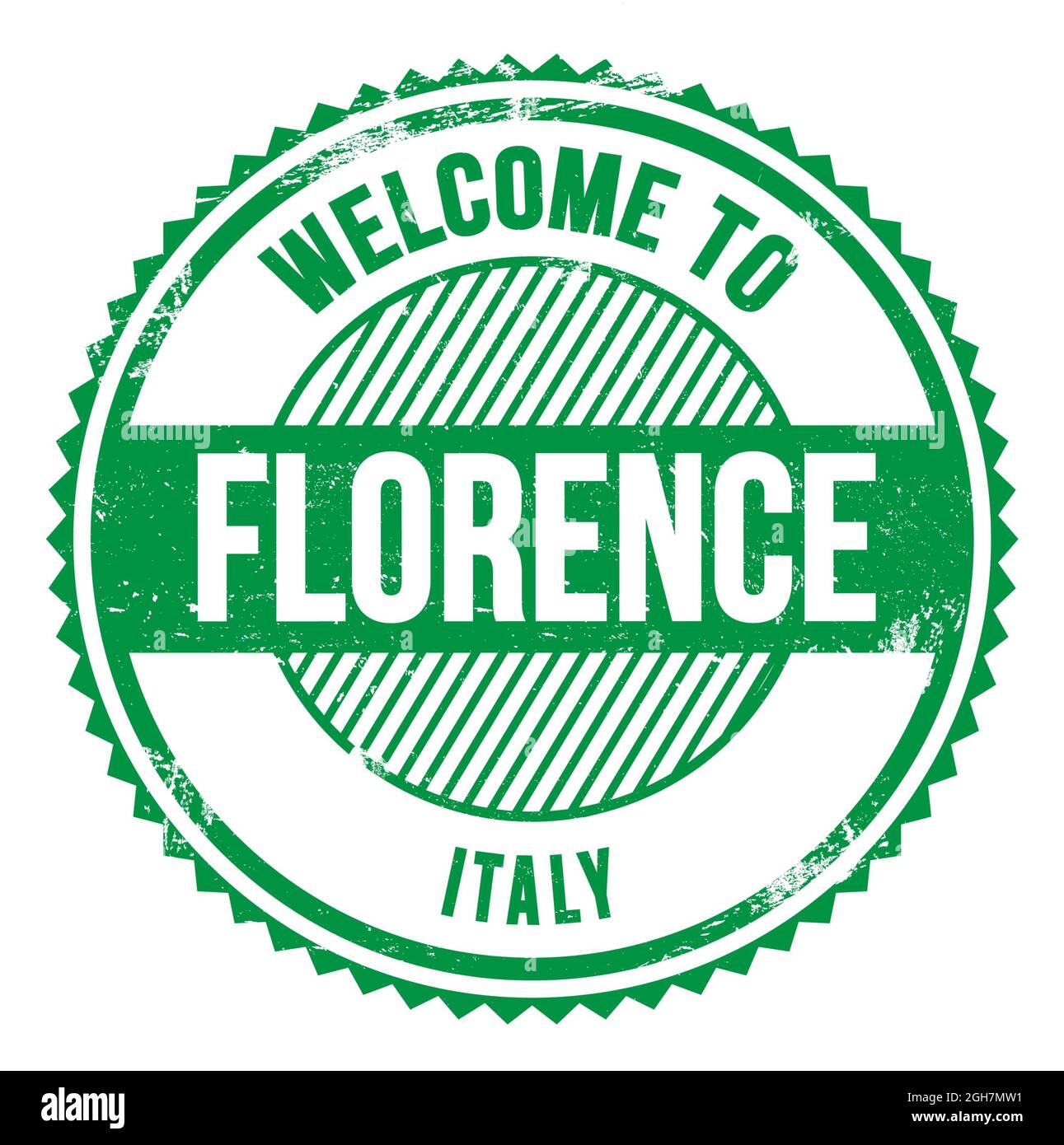 WELCOME TO FLORENCE - ITALY, words written on green zig zag stamp Stock ...