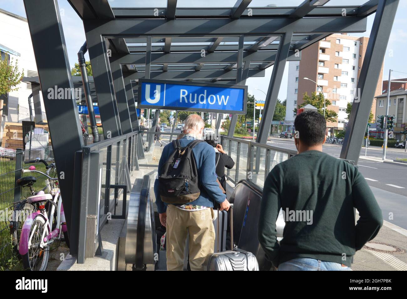 Entrance of Rudow subway station in Berlin, Germany - September 5, 2021. Stock Photo
