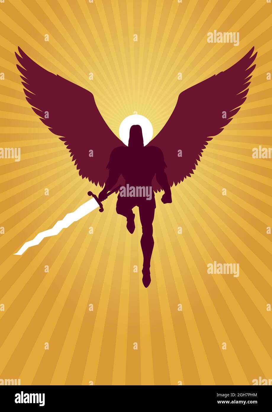 Archangel Michael Flying Silhouette Stock Vector