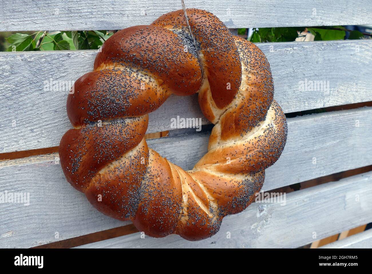 IVANO-FRANKIVSK, UKRAINE - SEPTEMBER 5, 2021 - A kolach (ring-shaped bread) is pictured during the Bread Festival 2021 in Ivano-Frankivsk, western Ukr Stock Photo