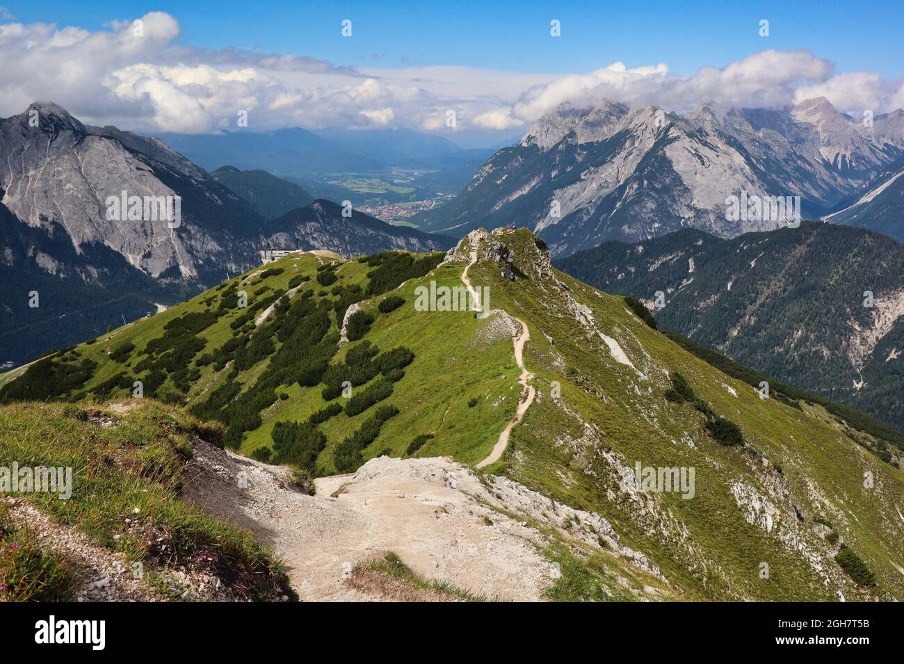 Beautiful View from Seefelder Spitze of Austrian Alps during Summer. Landscape, Karwendel, Tyrol, Austria, Nature, Hike, Adventure. Stock Photo