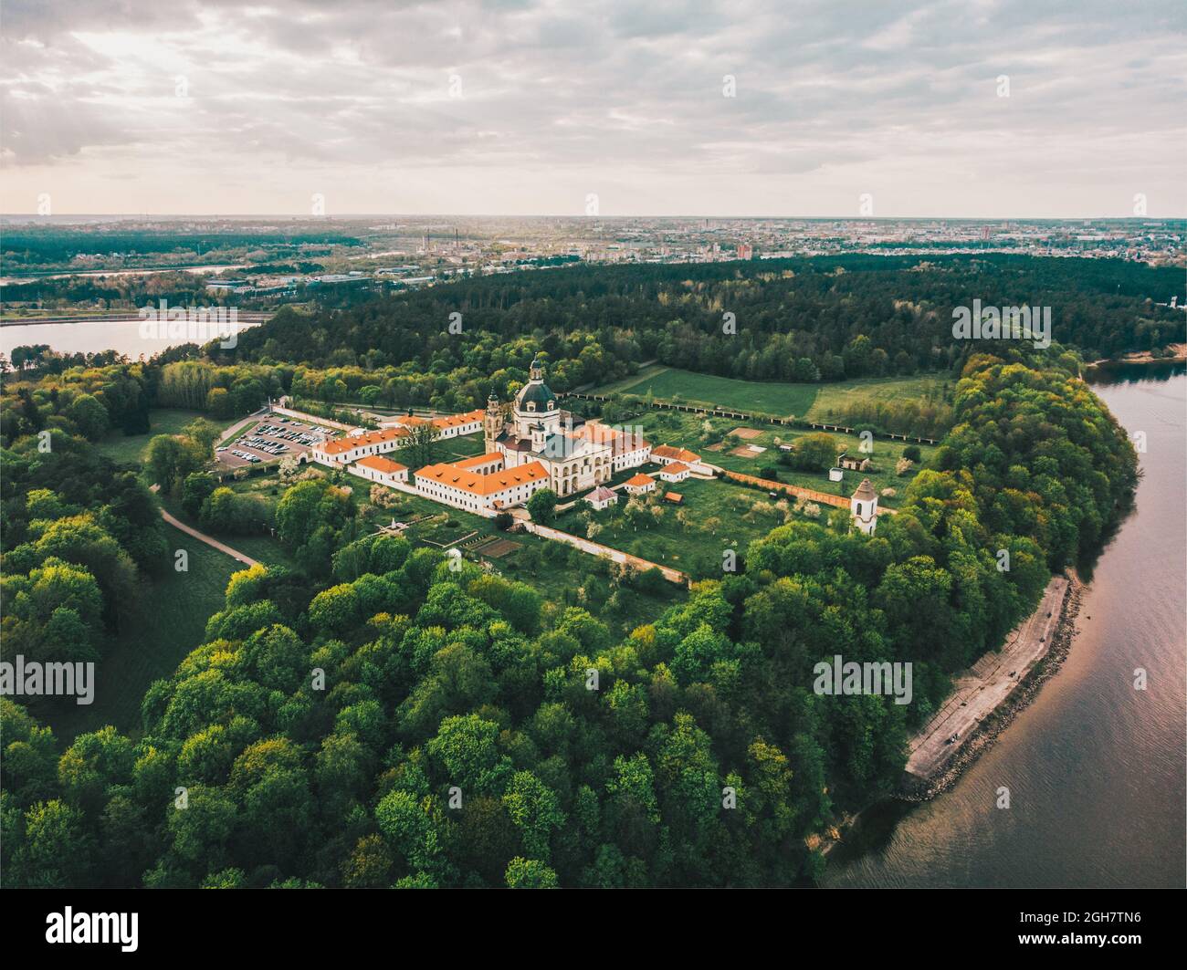 Aerial shot of Pazaislis Monastery in Kaunas in Lithuania Stock Photo