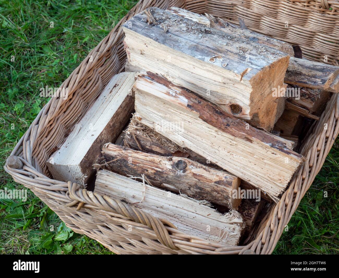 Firewood for the fireplace in a basket Stock Photo Alamy