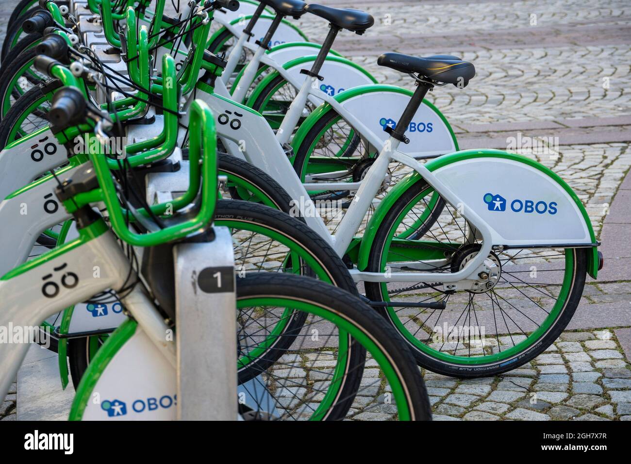 Obos rental bikes in Bergen, Norway, Europe Stock Photo