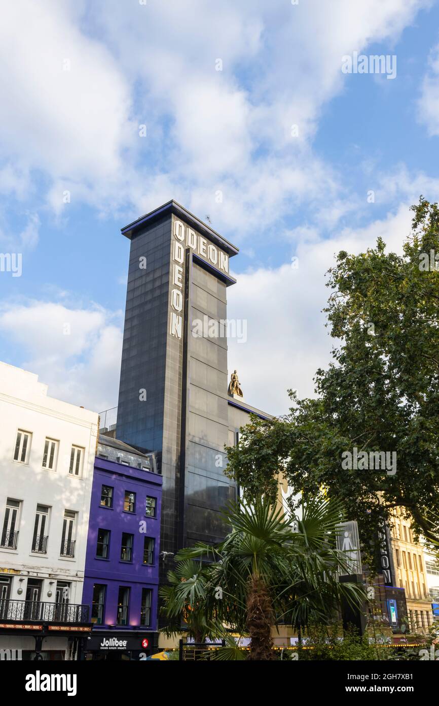 The Odeon Luxe Leicester Square cinema building tower in Leicester Square in the West End of London, City of Westminster WC2 Stock Photo
