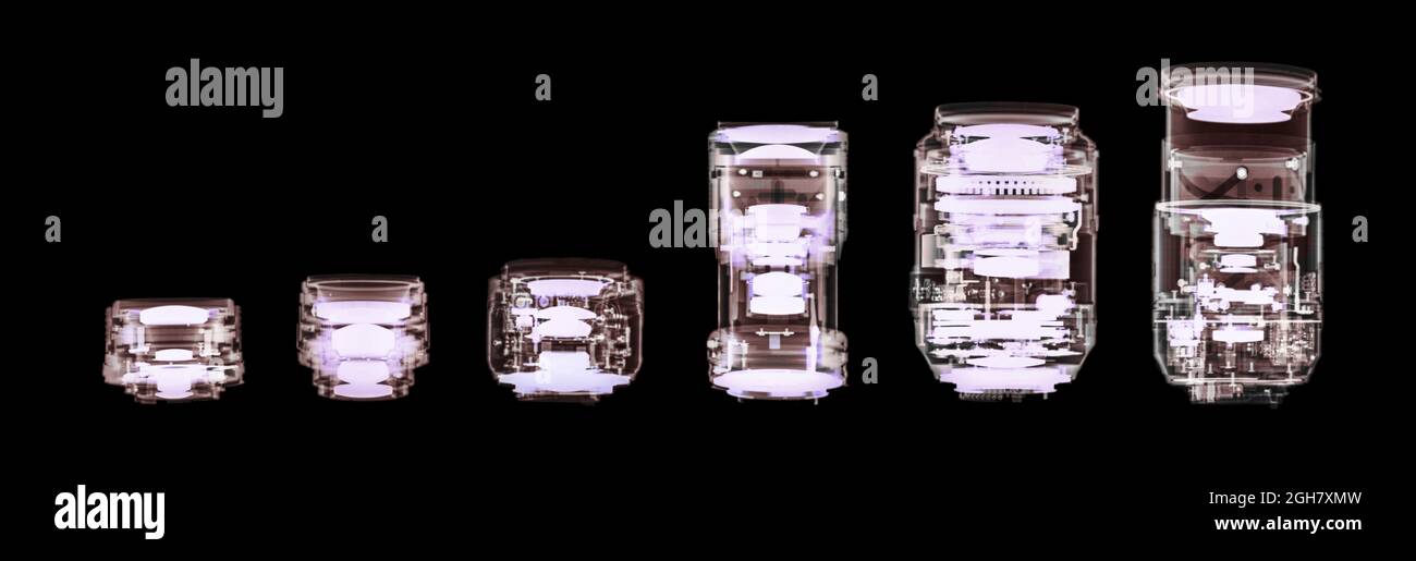 X-ray photography of 6 different lenses Stock Photo