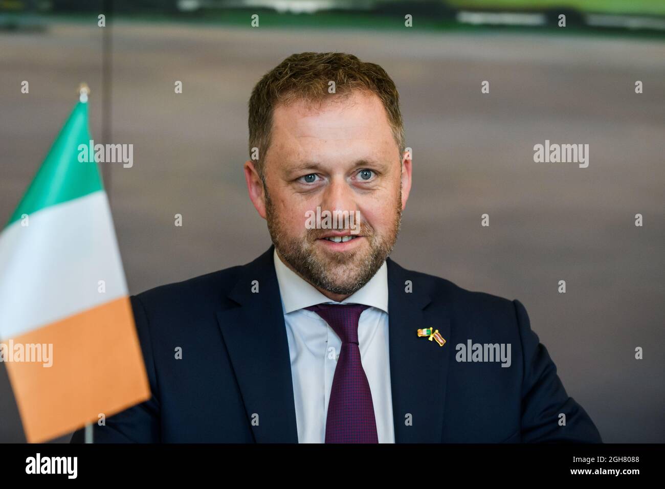 RIGA, LATVIA. 6th September 2021. Edgars Rinkevics, Foreign Minister of Latvia meets with Thomas Byrne (at photo) Minister of State for European Affairs of Ireland, Credit: Gints Ivuskans/Alamy Live News Stock Photo