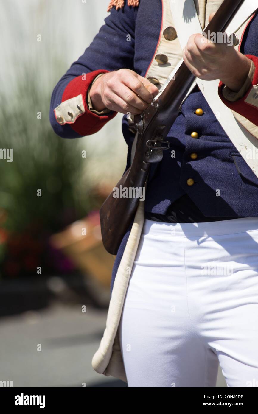 La Miaou Festival in Combloux : Different steps for loading a rifle : Putting the primer Stock Photo