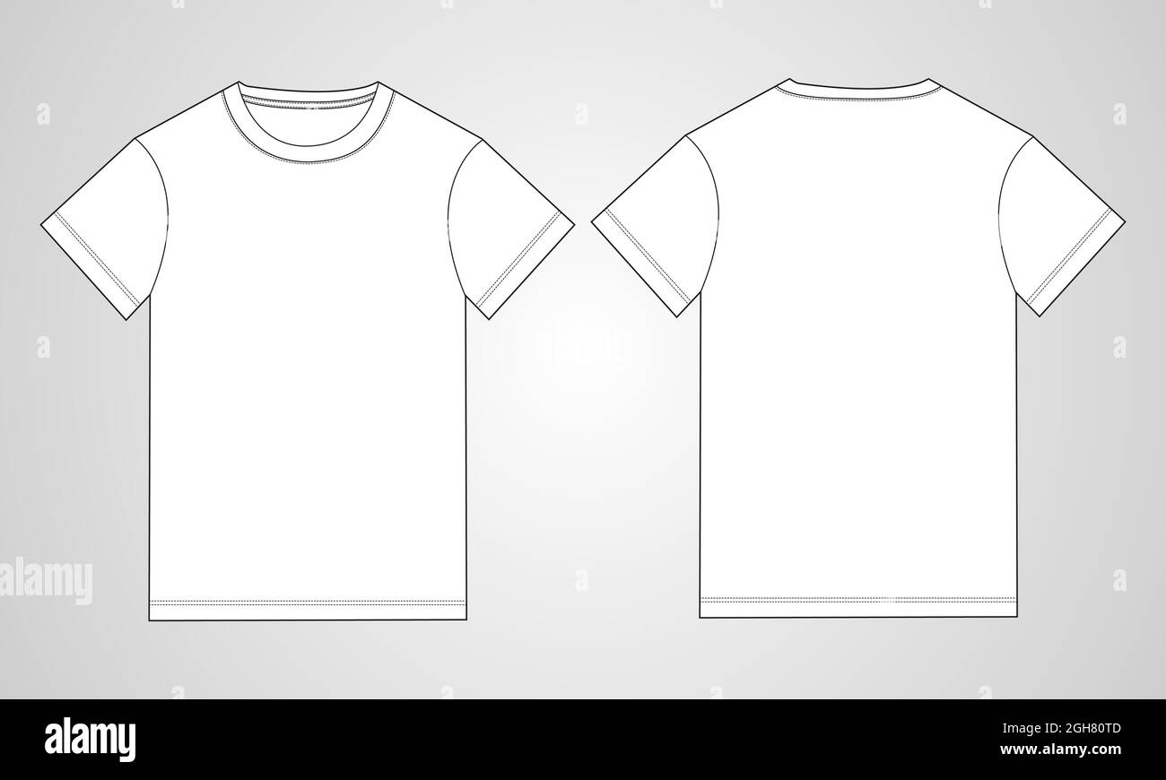Basic Tee shirt technical fashion flat Sketch drawing template. Blank Short  sleeve Apparel design vector illustration mock up Front and Back Views  Stock Vector Image & Art - Alamy