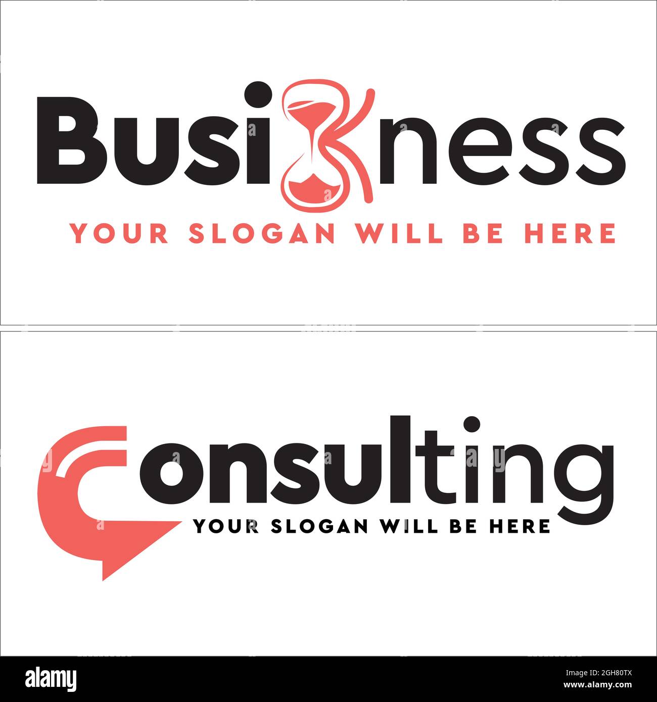 Business consulting hourglass chat combination logo design Stock Vector