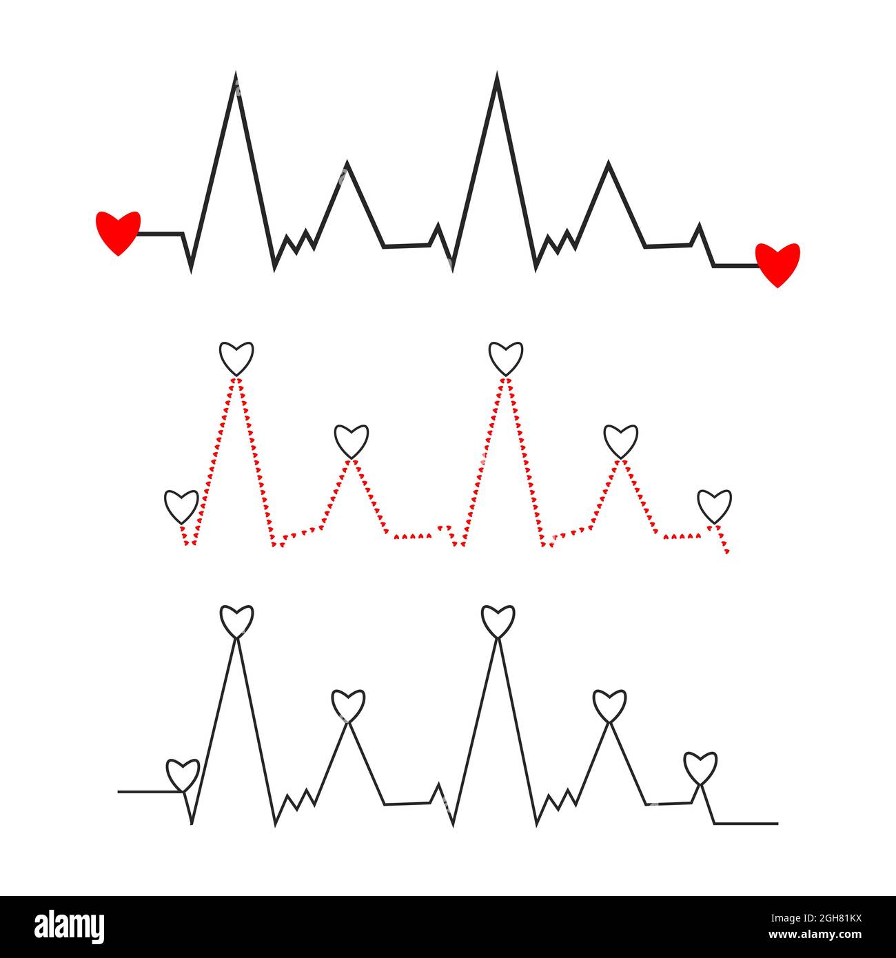 Heartbeat cardiogram charts vector set. Heart contractions frequency