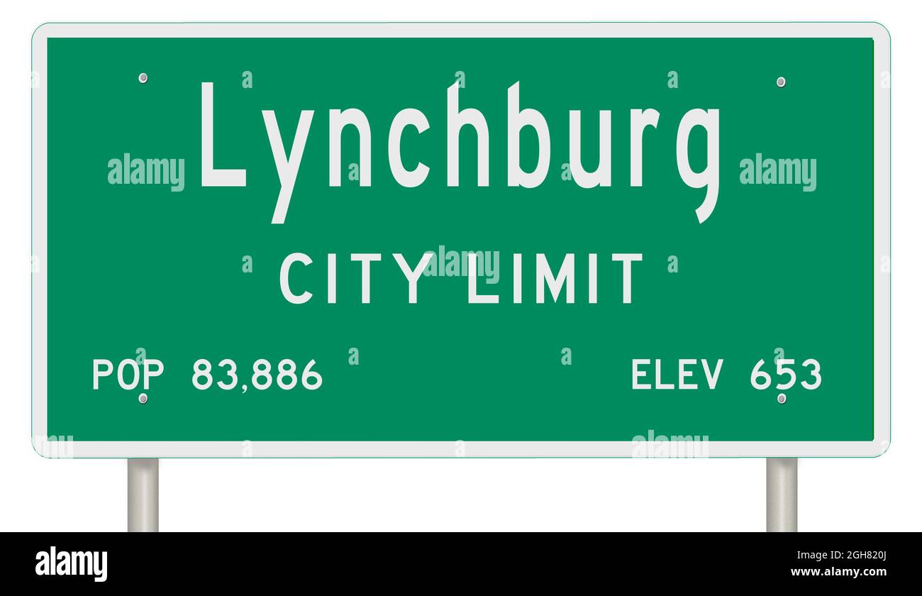 Rendering of a green Virginia highway sign with city information Stock Photo