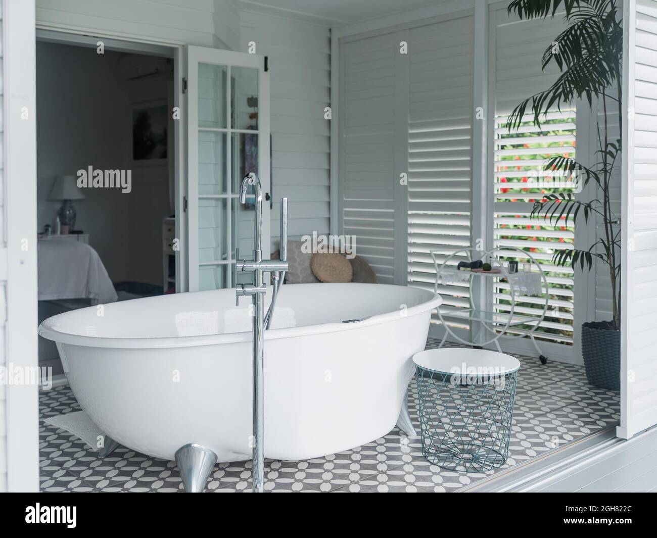 View of a spacious and elegant bathroom. Stock Photo