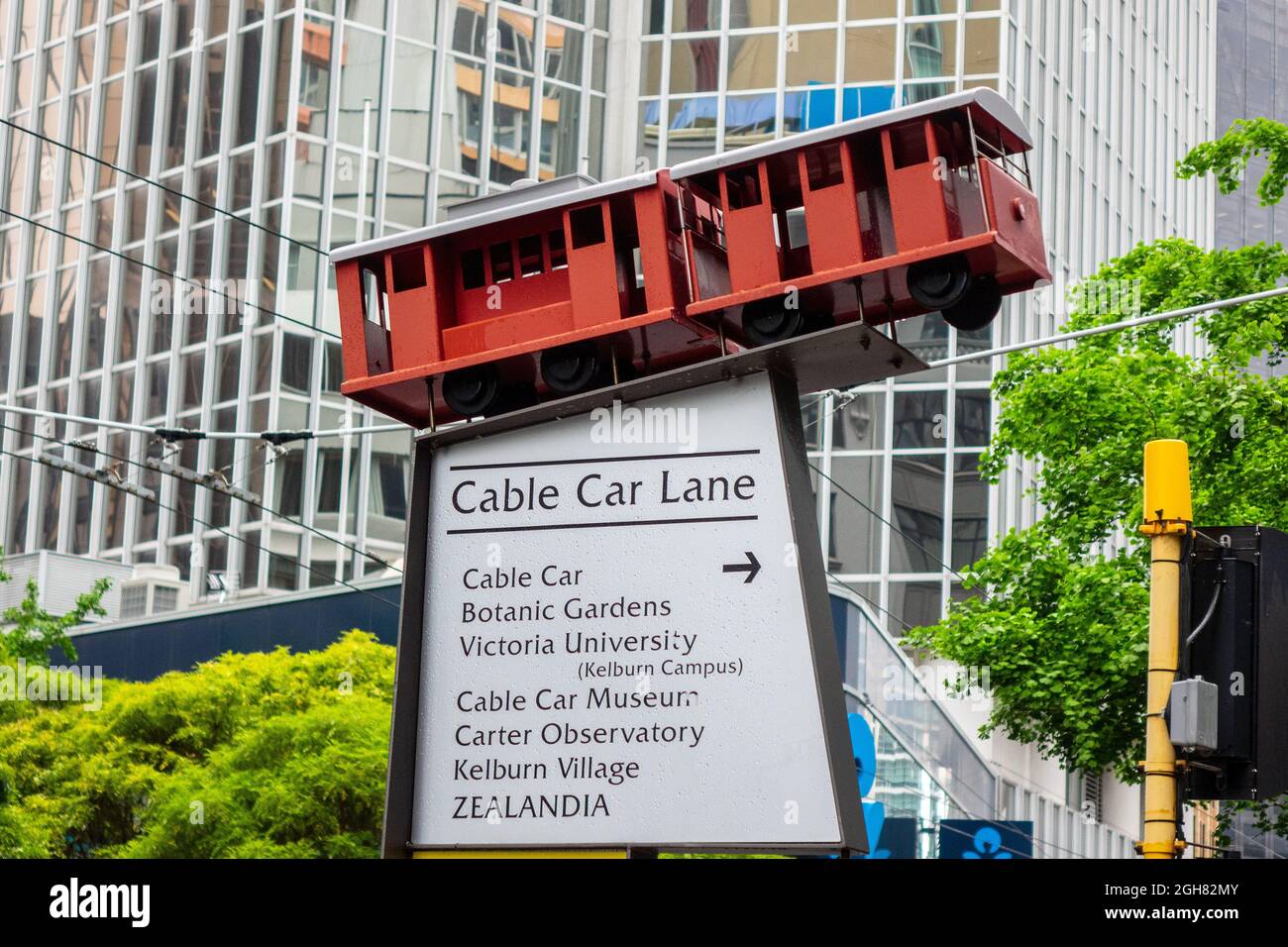 Cable Car Lane Sign Wellington New Zealand, Tourist Information To Places Of Interest Stock Photo