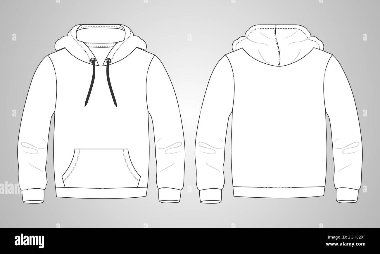 Hoodie Technical fashion flat sketch Vector template. Cotton fleece ...