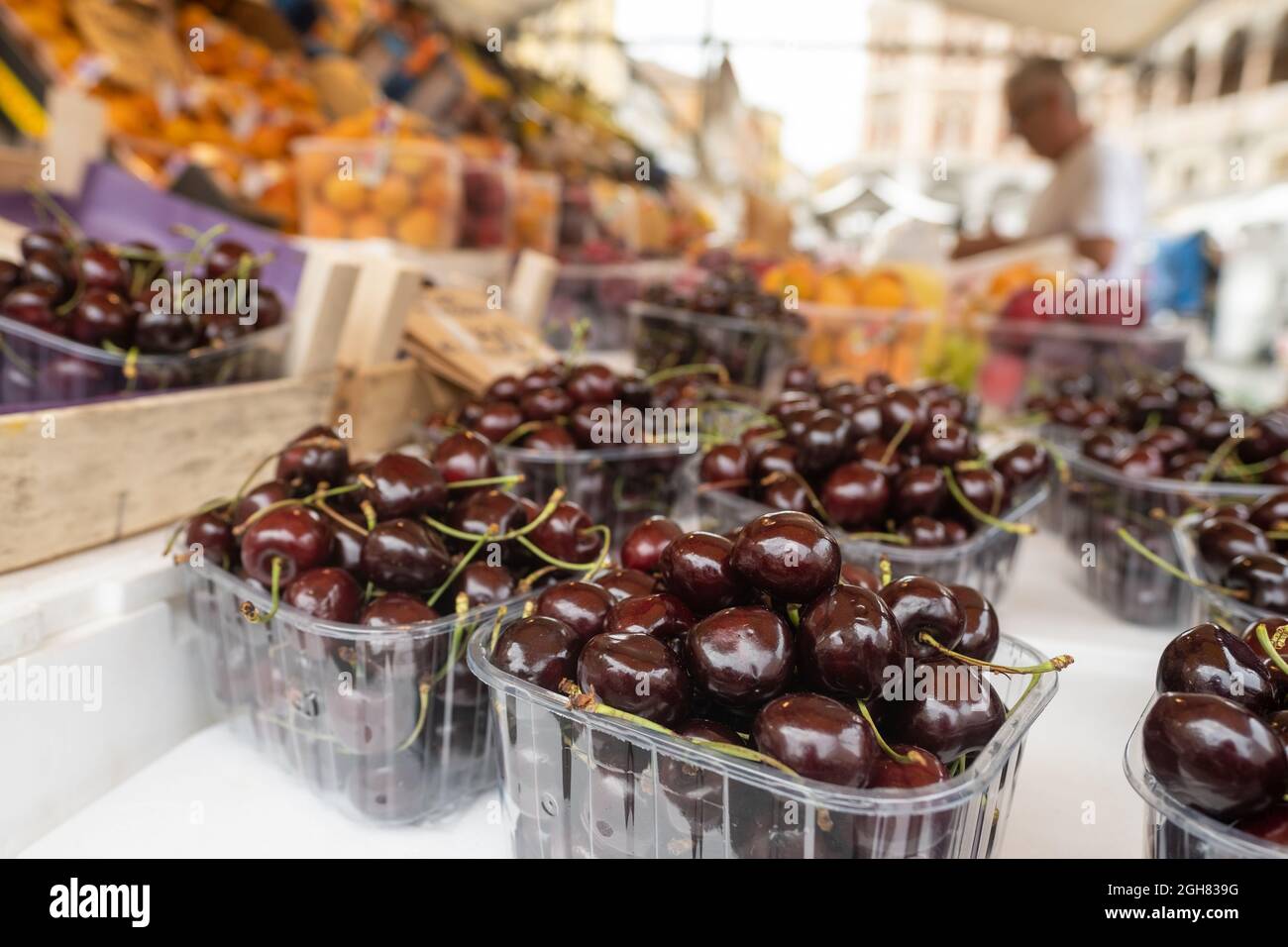 Fresh cherries fruit on food market stall Stock Photo Alamy