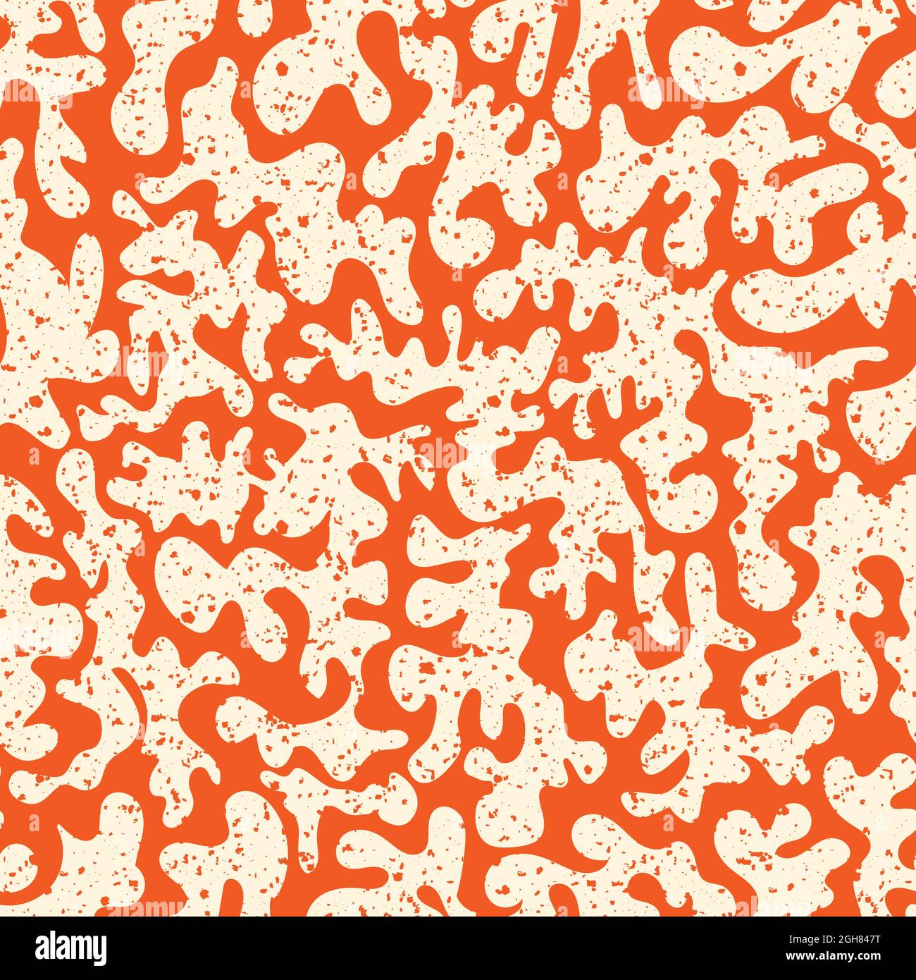 Vermicular vector seamless pattern background. Historical style backdrop in orange white with abstract coral shapes and terrazzo blend. Rennaissance Stock Vector