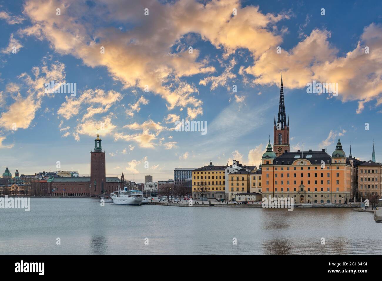 Stockholm Sweden, sunrise city skyline at Stockholm City Hall and Gamla Stan Stock Photo