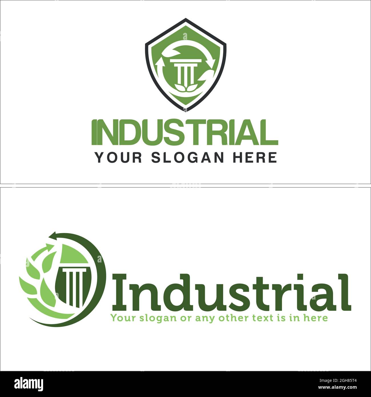 Industrial law pillar shield logo design Stock Vector