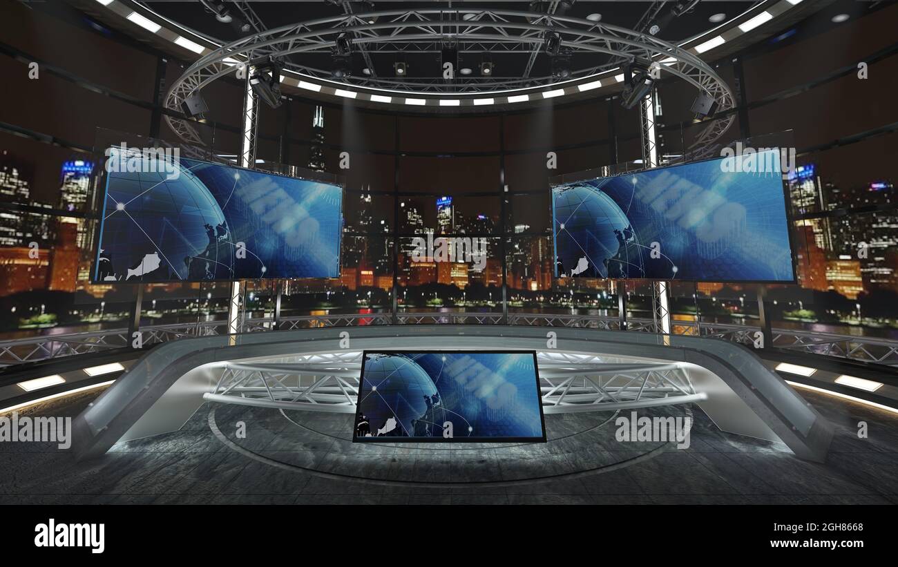 Virtual TV Studio News Set 36. Green screen background. 3d Rendering Stock  Photo - Alamy