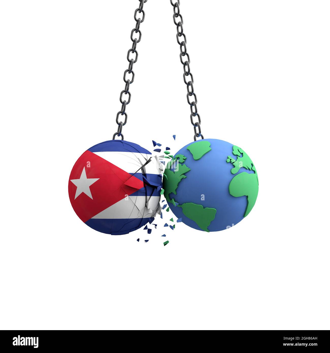 Cuba flag ball hits planet earth. Environmental impact concept. 3D Render Stock Photo