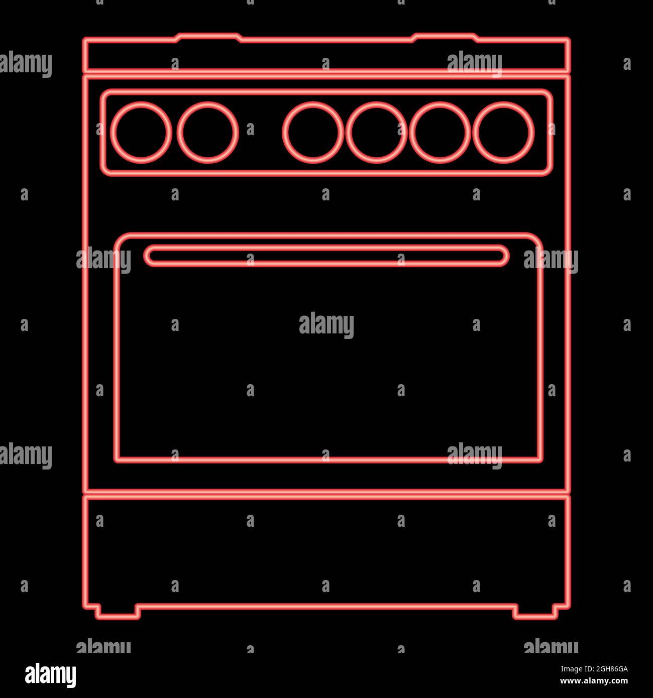 Neon kitchen stove red color vector illustration flat style light image Stock Vector