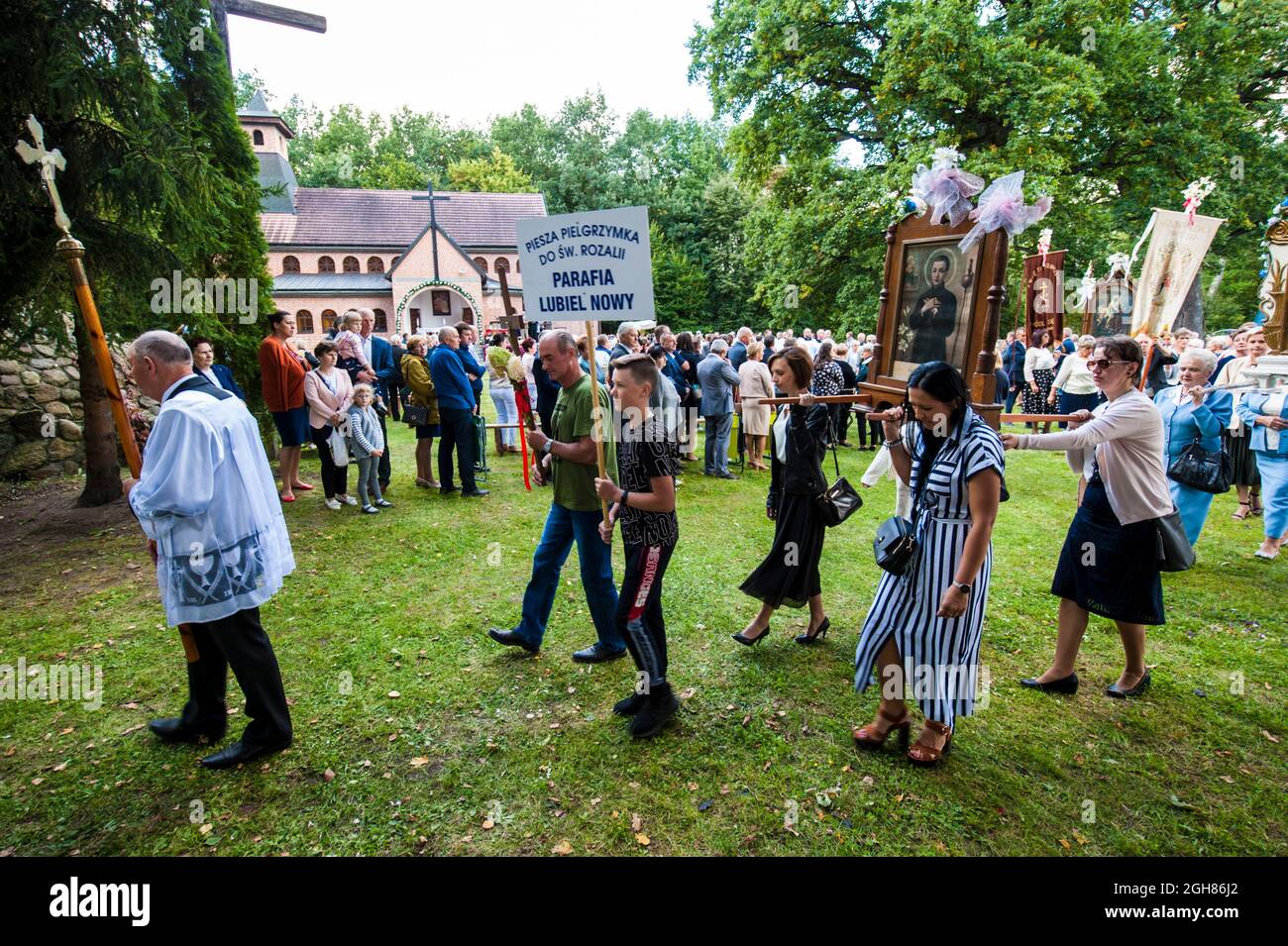 Religious celebration of Saint Rosalia in the open air at a secluded chapel in central Poland Stock Photo