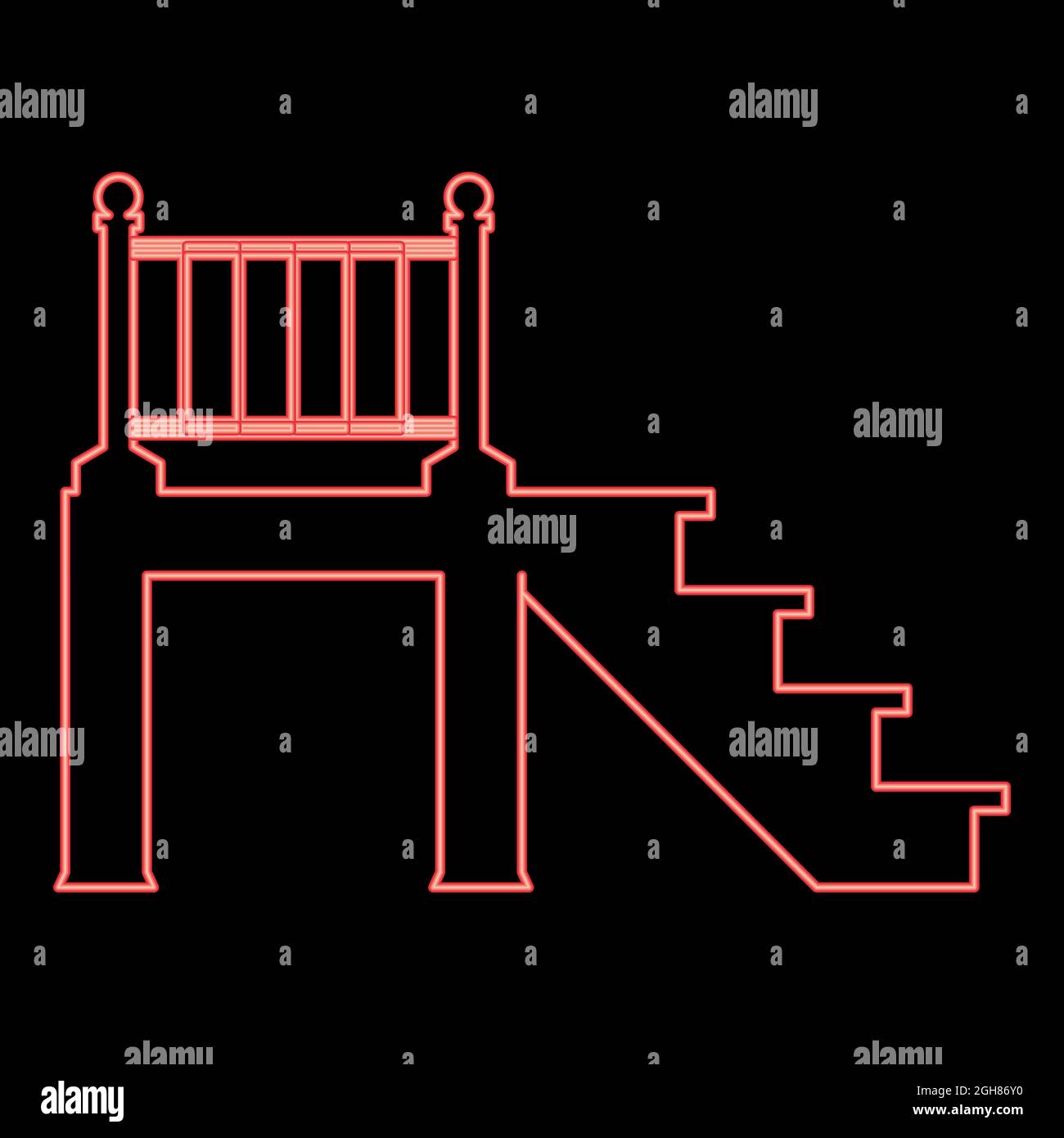 Neon porch red color vector illustration flat style light image Stock ...