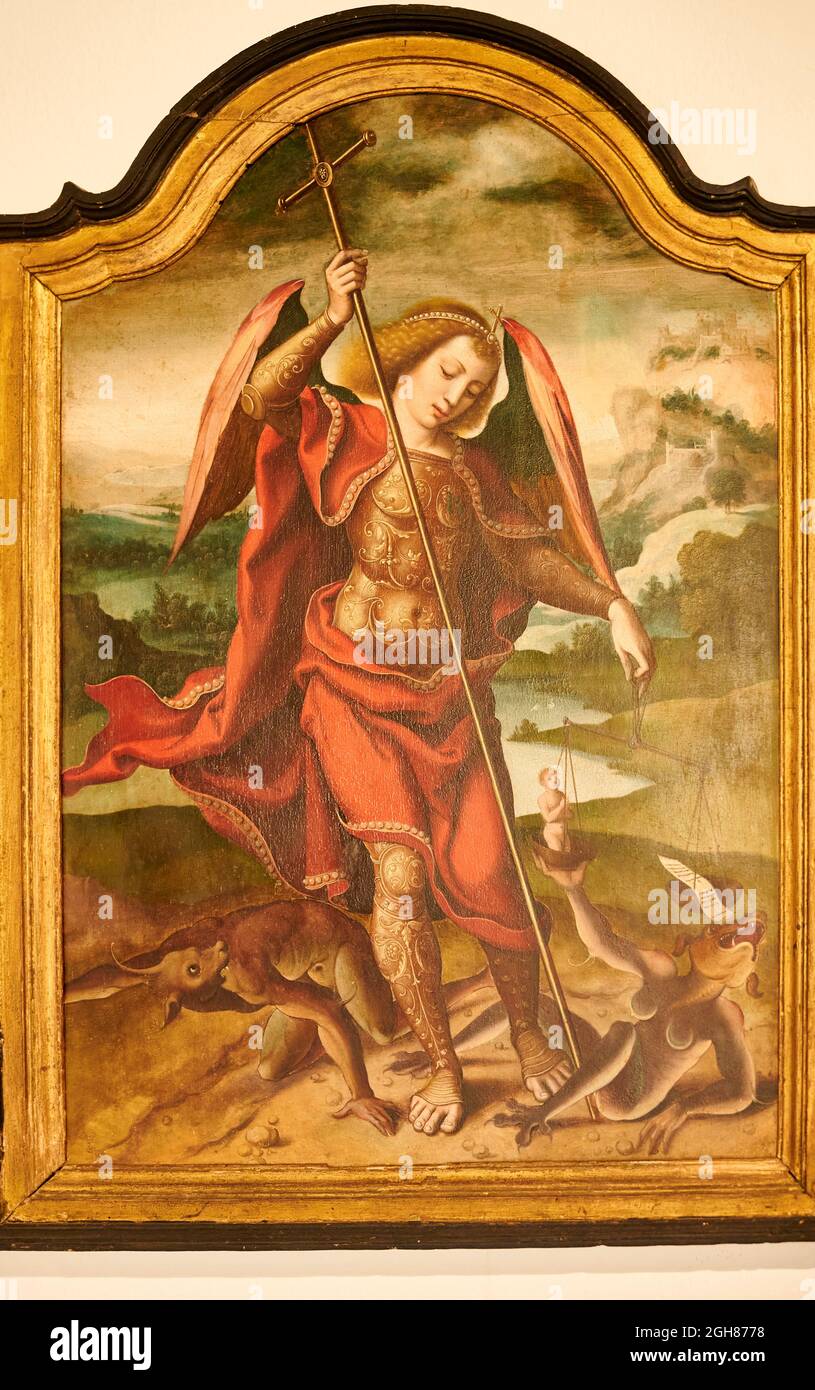 San Miguel, early 16th century, Oil on panel, First diocesan built museum in Spain, Museo Diocesano Regina Coeli, Santillana del Mar, Cantabria, Spain Stock Photo