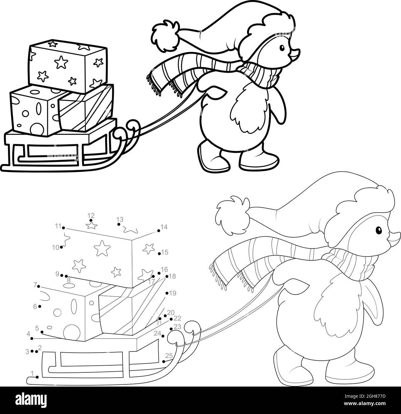 Dot to dot Christmas puzzle for children. Connect dots game. Christmas ...