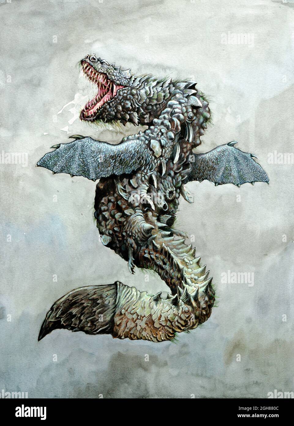 Gigantic underwater dragon. Fantasy illustration Stock Photo - Alamy
