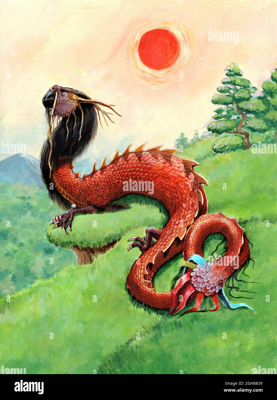 Japanese dragon - Ruy. Fantasy illustration. Stock Photo