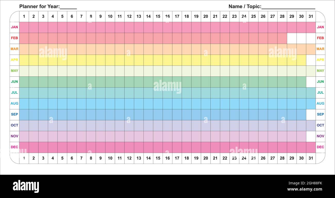 Colour Common Horizontal Planner can be used for any year and any where in the world and can be print vector file in any size as per requirement Stock Vector